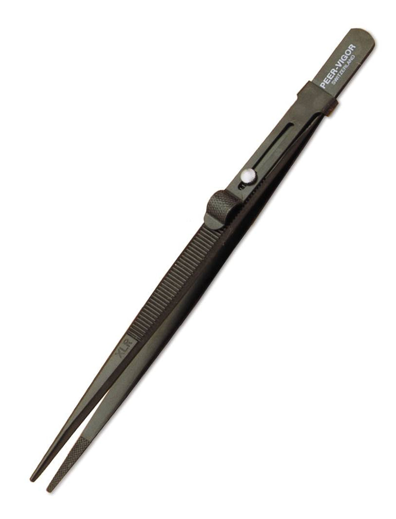 Black Medium Tips Diamond Tweezers w/Slide Lock - Default Title