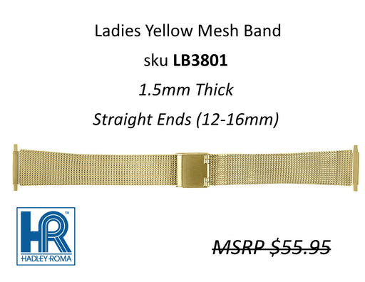 LB3801 Ladies 1.5mm Mesh Watch Band Yellow - Default Title