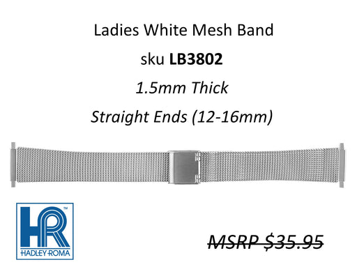 LB3802 Ladies 1.5mm Mesh Watch Band White - Default Title