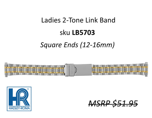 LB5703 Ladies Satin-Finish Link Watch Band Two-Tone - Default Title