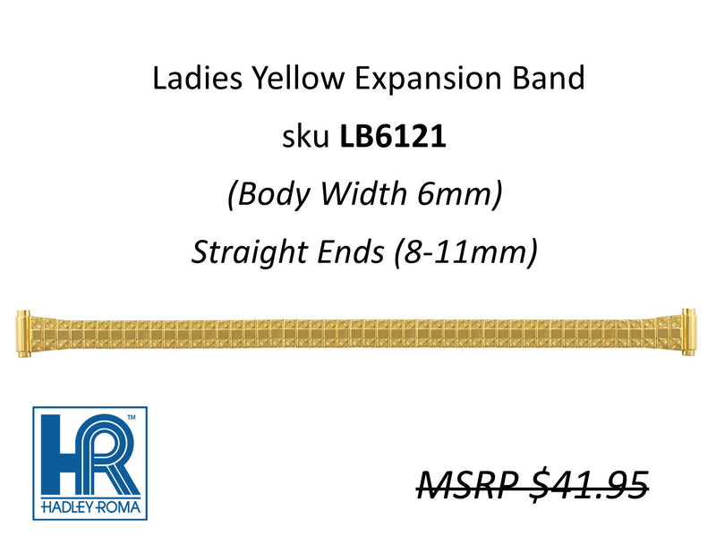 LB6121 Ladies 6mm Wide Expansion Watch Band Yellow - Default Title