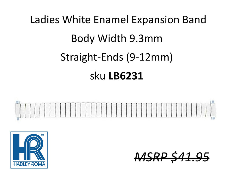 LB6231 Ladies 9mm Wide Expansion Watch Band White Enamel - Default Title