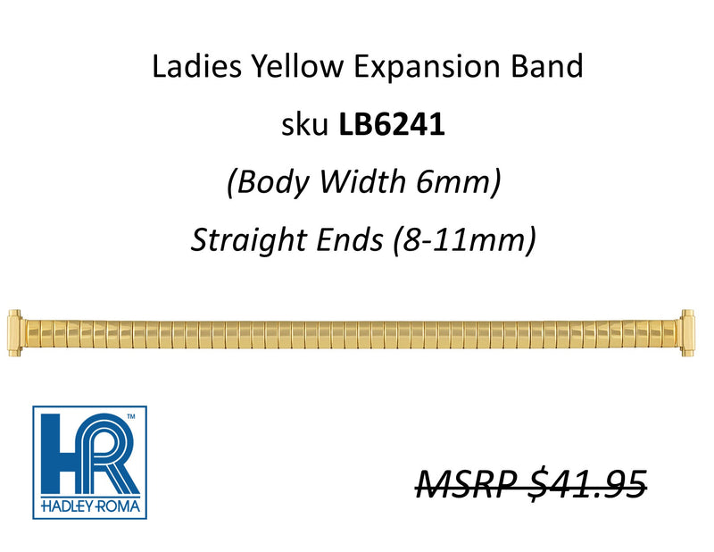 LB6241 Ladies 6mm Wide Expansion Watch Band Yellow - Default Title