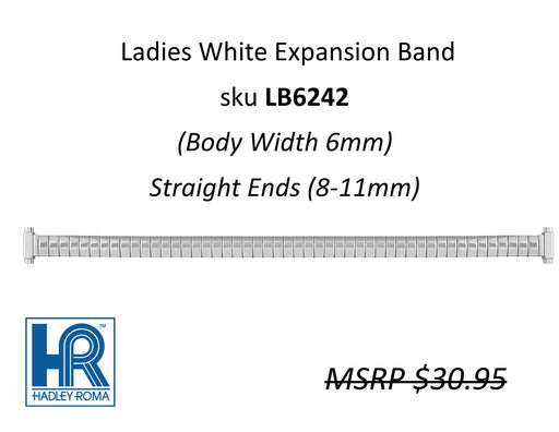 LB6242 Ladies 6mm Wide Expansion Watch Band White - Default Title