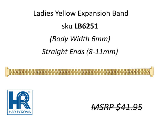LB6251 Ladies 6mm Wide Expansion Watch Band Yellow - Default Title