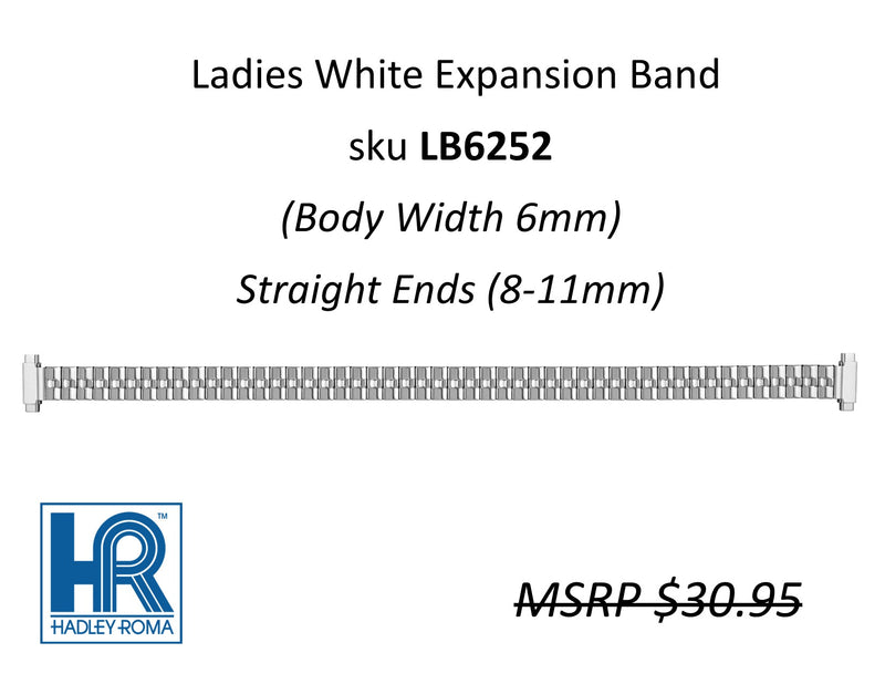 LB6252 Ladies 6mm Wide Expansion Watch Band White - Default Title