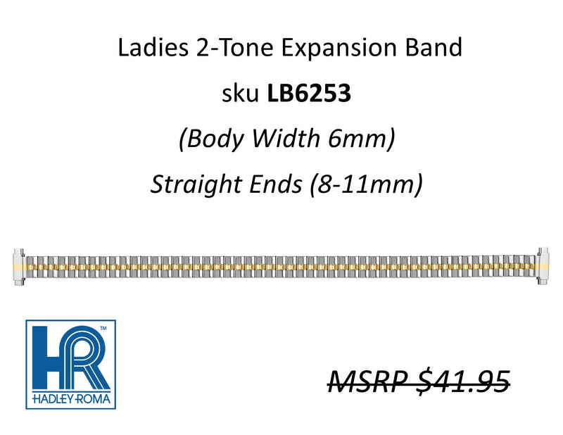 LB6253 Ladies 6mm Wide Expansion Watch Band Two-Tone - Default Title