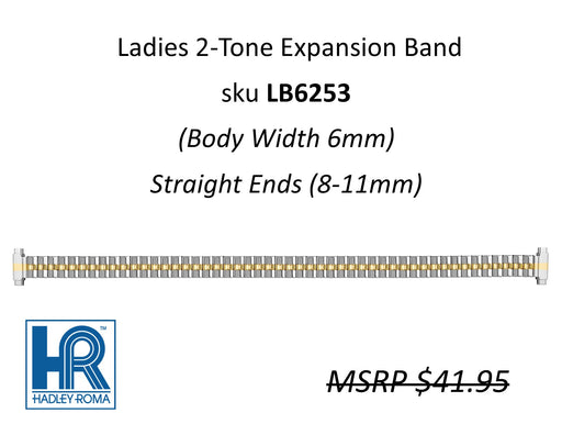 LB6253 Ladies 6mm Wide Expansion Watch Band Two-Tone - Default Title