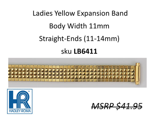 LB6411 Ladies 11mm Wide Expansion Watch Band Yellow - Default Title