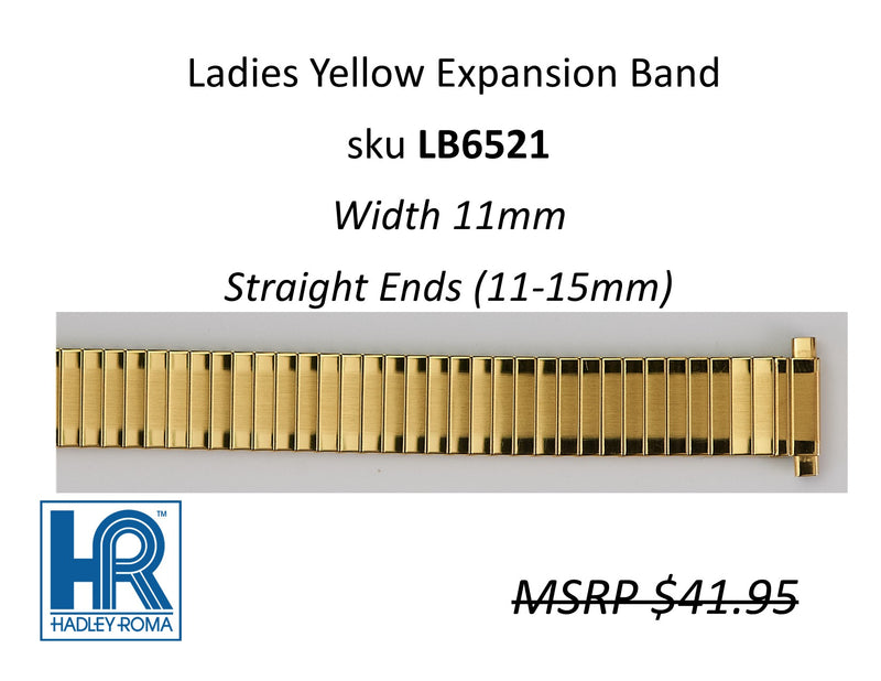 LB6521 Ladies 11mm Wide Expansion Watch Band Yellow - Default Title