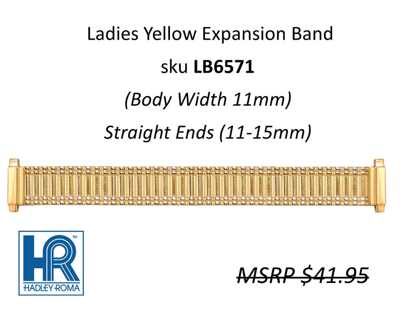 LB6571 Ladies 11mm Wide Expansion Watch Band Yellow - Default Title