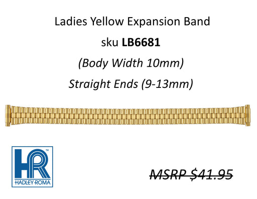 LB6681 Ladies 10mm Wide Expansion Watch Band Yellow - Default Title