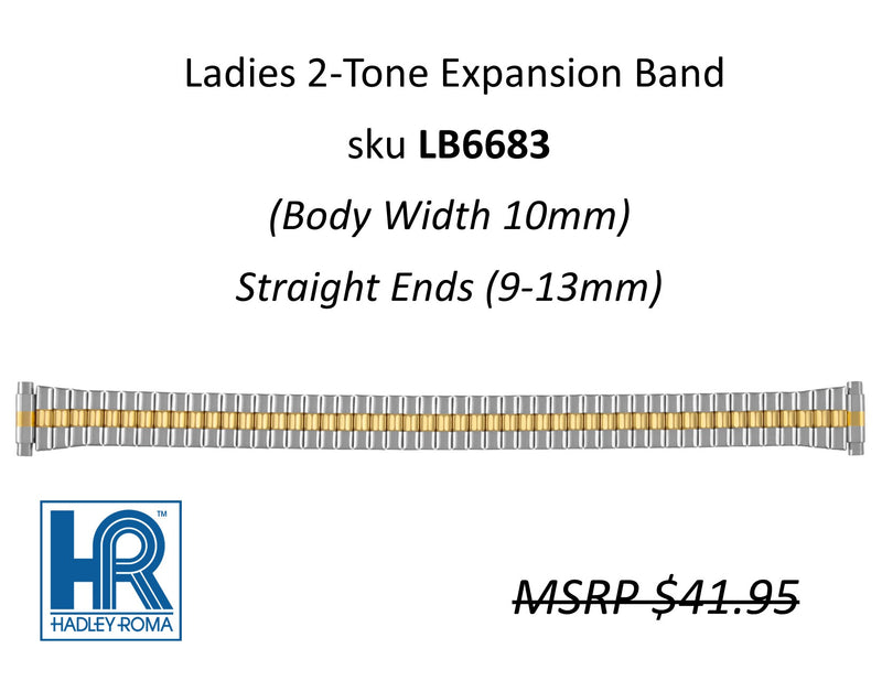 LB6683 Ladies 10mm Wide Expansion Watch Band Two-Tone - Default Title
