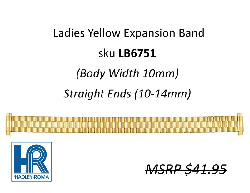 LB6751 Ladies 10mm Wide Expansion Watch Band Yellow - Default Title