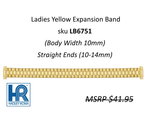 LB6751 Ladies 10mm Wide Expansion Watch Band Yellow - Default Title
