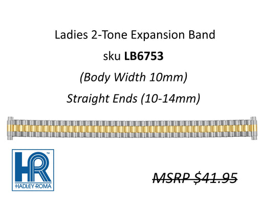LB6753 Ladies 10mm Wide Expansion Watch Band Two-Tone - Default Title