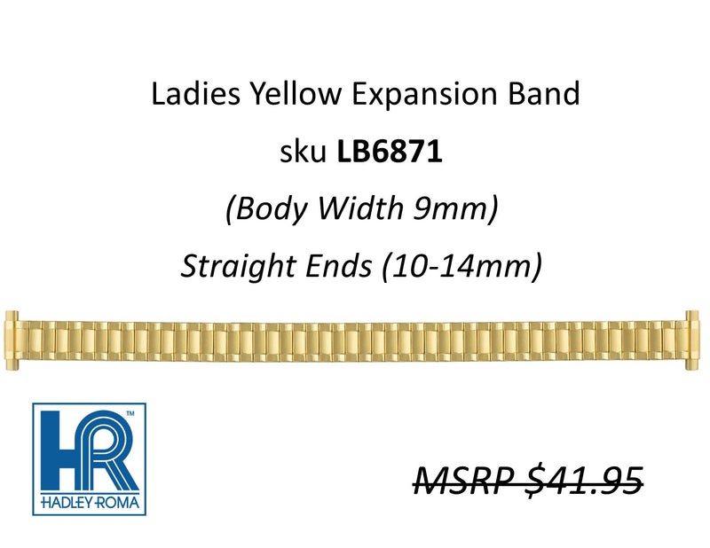 LB6871 Ladies 9mm Wide Expansion Watch Band Yellow - Default Title