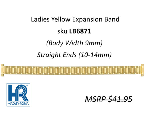 LB6871 Ladies 9mm Wide Expansion Watch Band Yellow - Default Title
