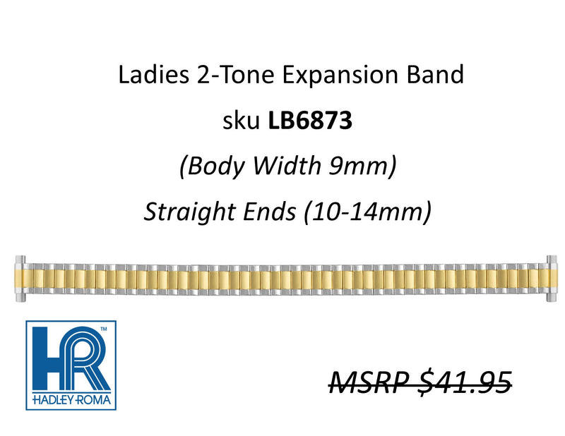 LB6873 Ladies 9mm Wide Expansion Watch Band Two-Tone - Default Title