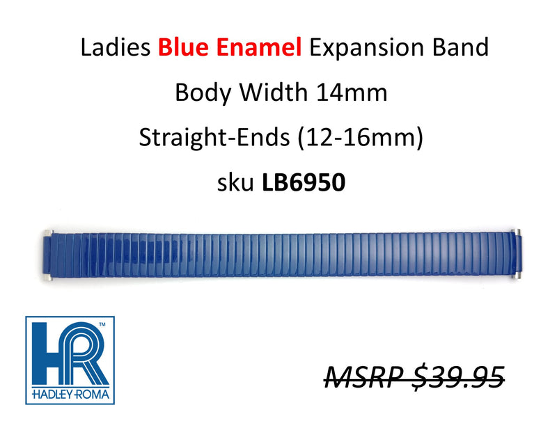 LB6950 Ladies 14mm Wide Expansion Watch Band Blue Enamel - Default Title