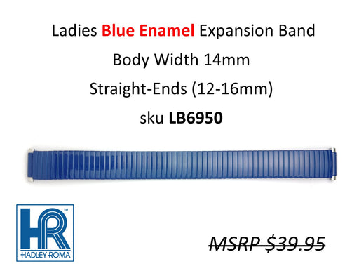 LB6950 Ladies 14mm Wide Expansion Watch Band Blue Enamel - Default Title
