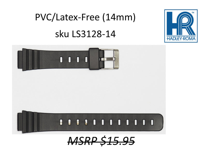 LS3128 Black PVC/Latex-Free Watch Strap 14mm - Default Title
