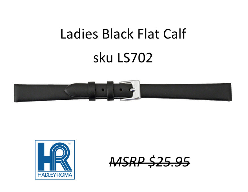 LS702 Flat Calf Watch Strap - 6mm - Black