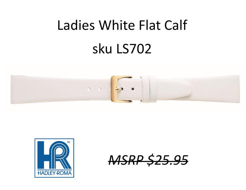 LS702 Flat Calf Watch Strap - 8mm - White