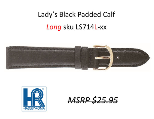 LS714L Padded Calf Watch Strap LONG - 12mm - Black