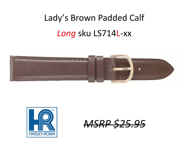 LS714L Padded Calf Watch Strap LONG - 12mm - Brown