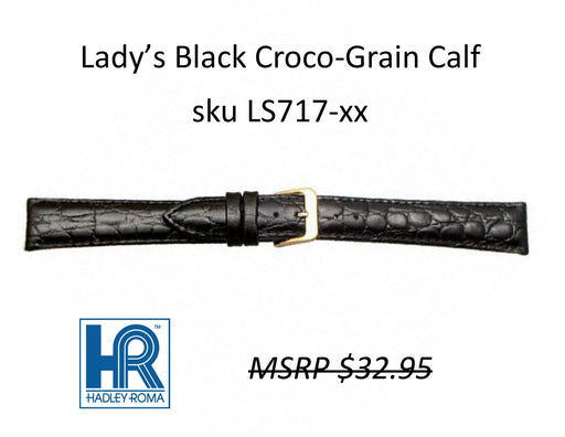 LS717 Croco-Grain Calf Watch Strap - 10mm - Black