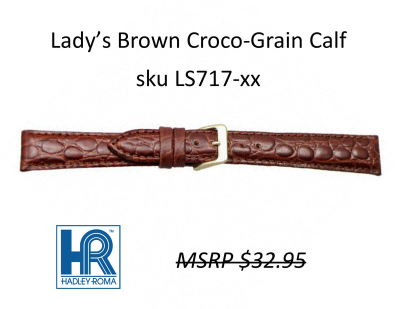 LS717 Croco-Grain Calf Watch Strap - 10mm - Brown