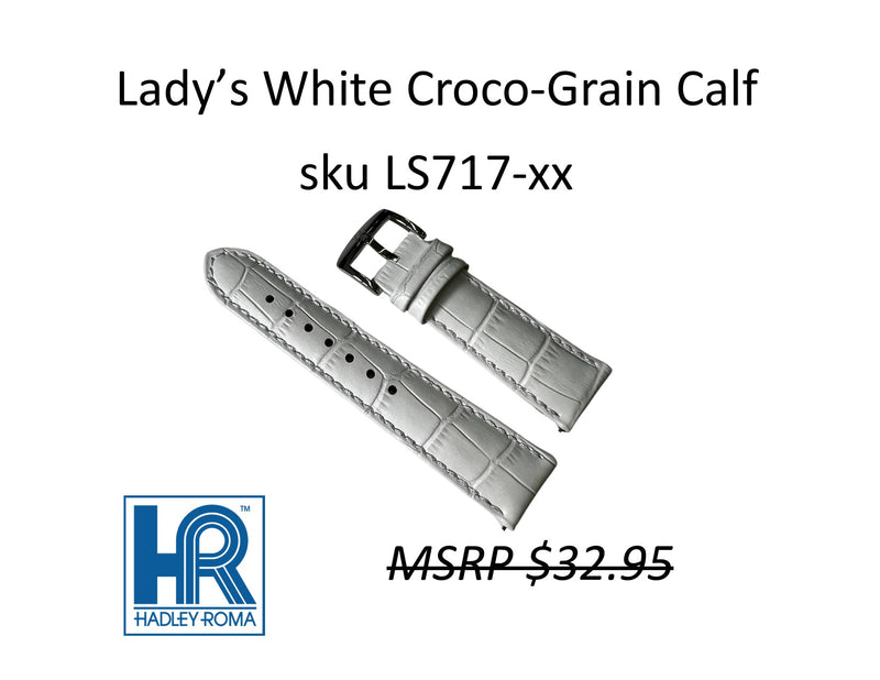 LS717 Croco-Grain Calf Watch Strap - 12mm - White