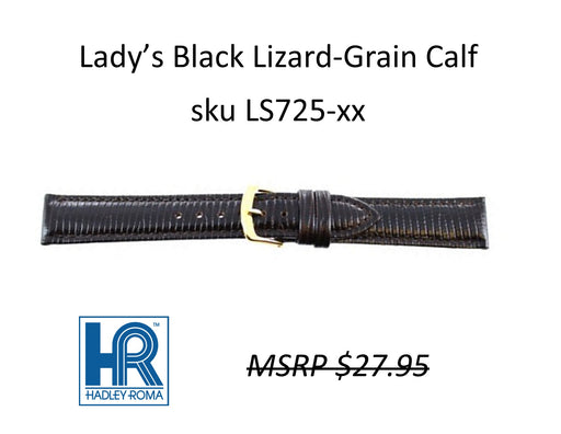 LS725 Java Lizard Grain Watch Strap - 10mm - Black