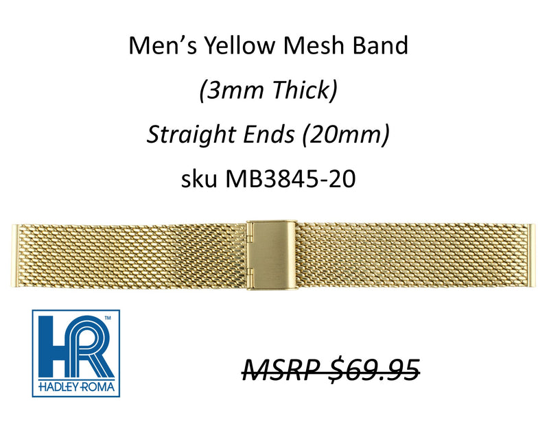 MB3845 Men's 3.0mm Mesh Watch Band Yellow 20mm - Default Title