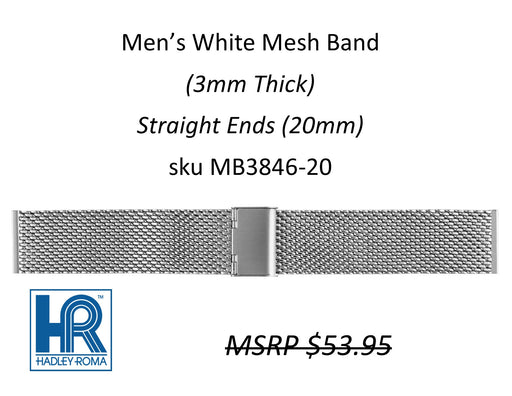 MB3846 Men's 3.0mm Mesh Watch Band White 20mm - Default Title