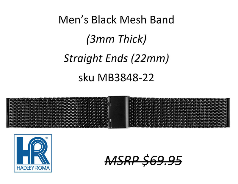 MB3848 Men's 3.0mm Mesh Watch Band Black - 22mm