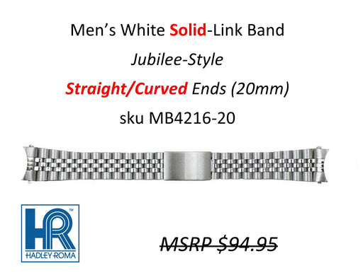 MB4216 Men's Jubilee-Style Solid-Link Band White (Curved-End) - Default Title