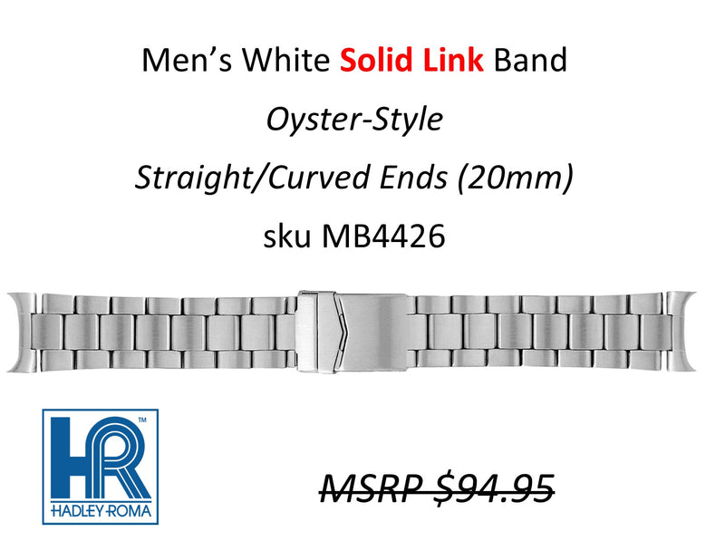 MB4426 Men's Oyster-Style Solid-Link Band White (Curved-End) - Default Title