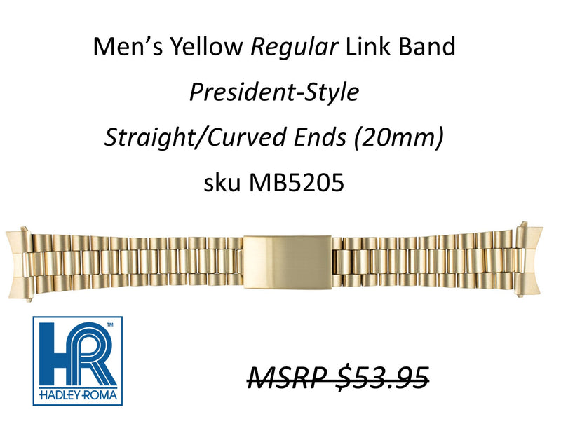 MB5205 Men's President-Style Watch Band Yellow (Curved-End) - Default Title