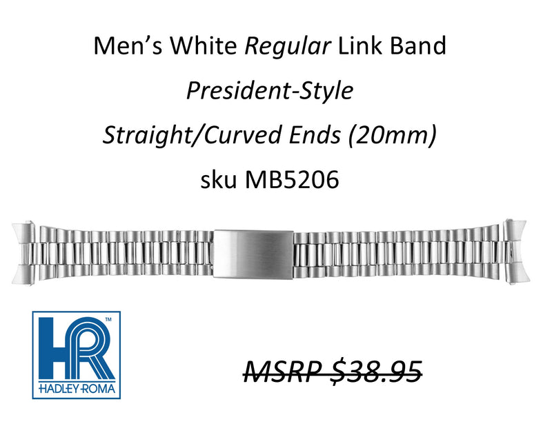 MB5206 Men's President-Style Watch Band White (Curved-End) - Default Title