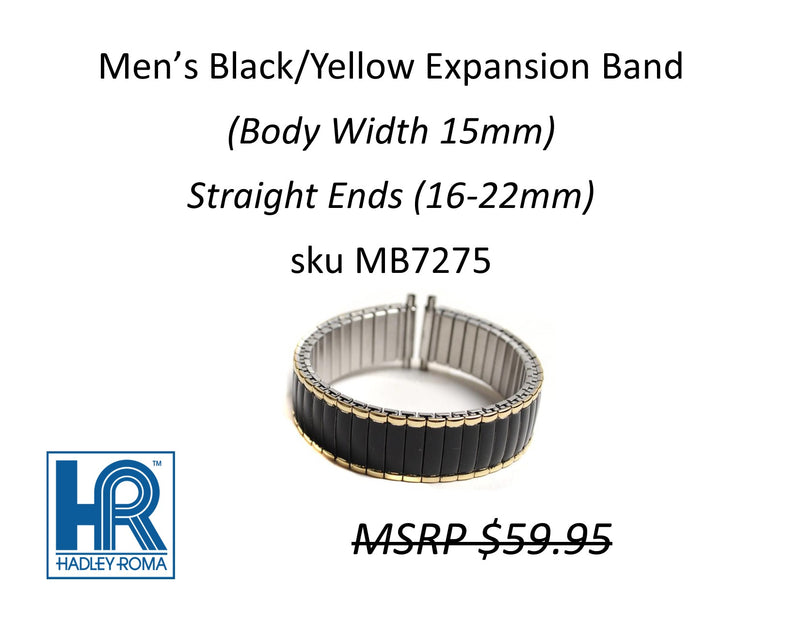 MB7275 Men's 15mm Wide Expansion Watch Band Black/Yellow - Default Title