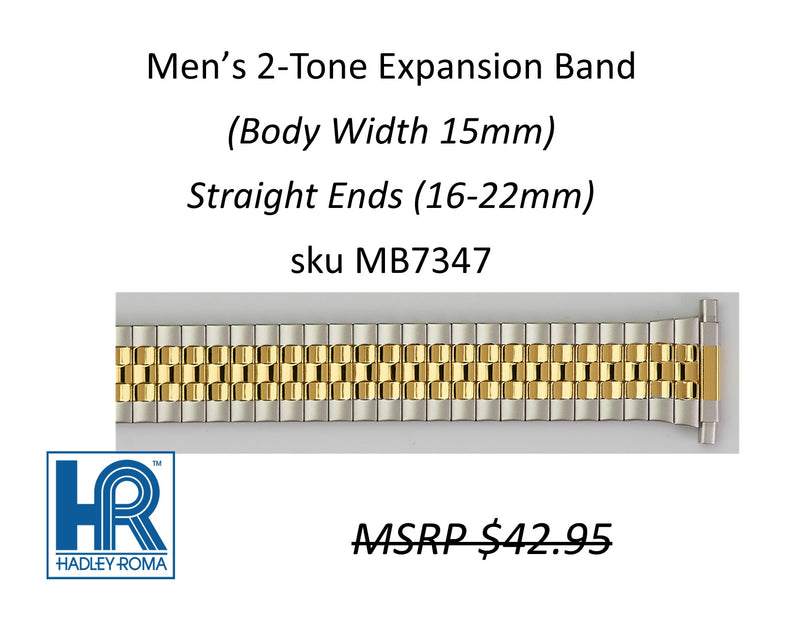 MB7347 Men's 15mm Wide Expansion Watch Band Two-Tone - Default Title