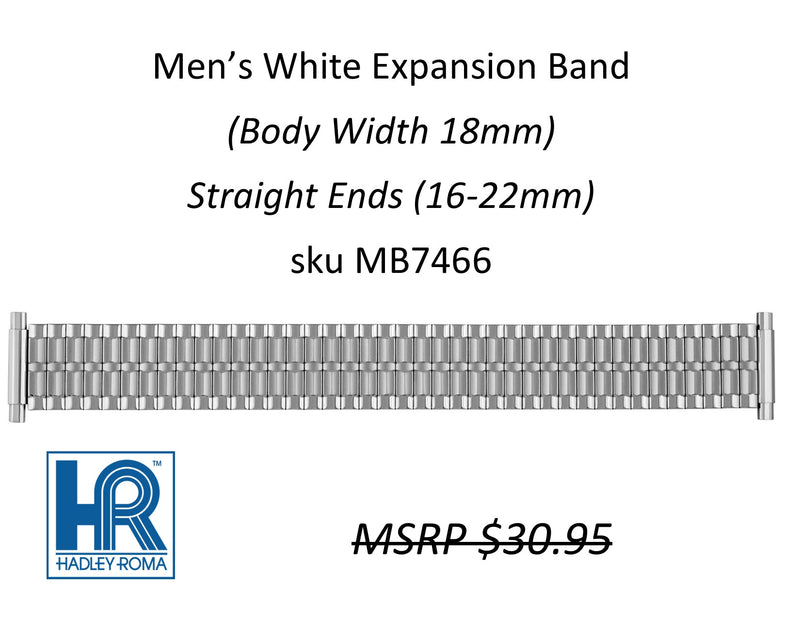 MB7466 Men's 18mm Wide Expansion Watch Band White - Default Title
