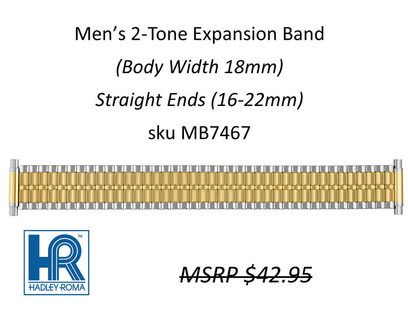 MB7467 Men's 18mm Wide Expansion Watch Band Two-Tone - Default Title