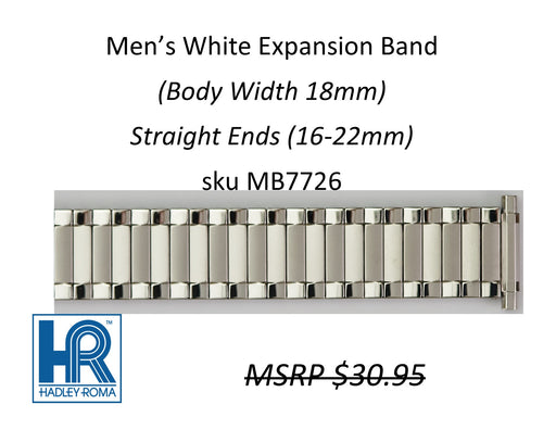 MB7726 Men's 18mm Wide Expansion Watch Band White - Default Title