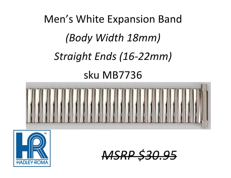 MB7736 Men's 18mm Wide Expansion Watch Band White - Default Title