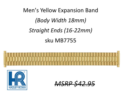 MB7755 Men's 18mm Wide Expansion Watch Band Yellow - Default Title