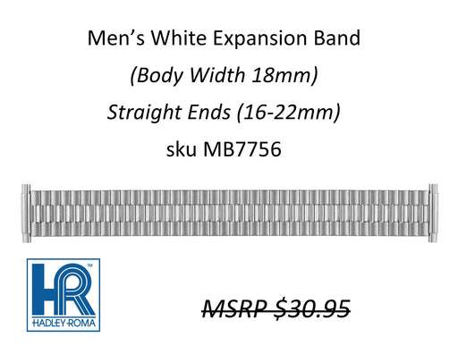 MB7756 Men's 18mm Wide Expansion Watch Band White - Default Title