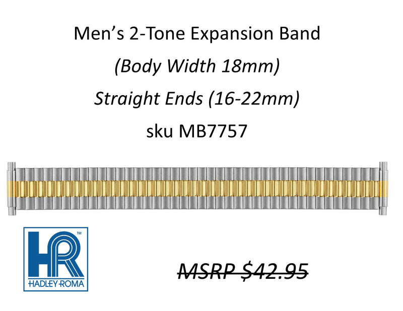 MB7757 Men's 18mm Wide Expansion Watch Band Two-Tone - Default Title